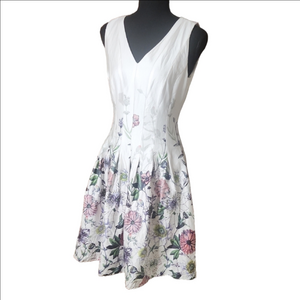 Tommy Hilfiger White and Pink Pleated Midi Dress, Size 4